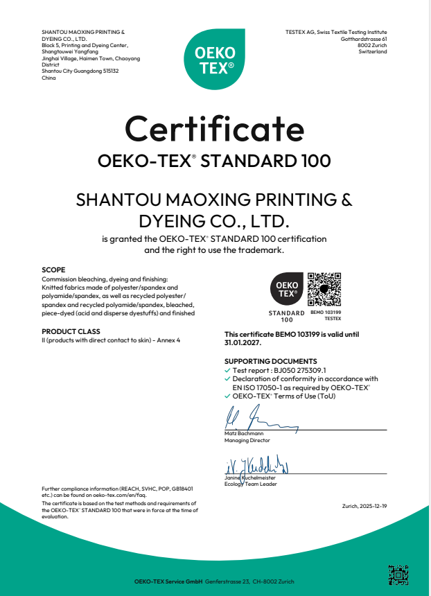 The upstream dyeing factory of ljvogues provides the oeko certificate.
