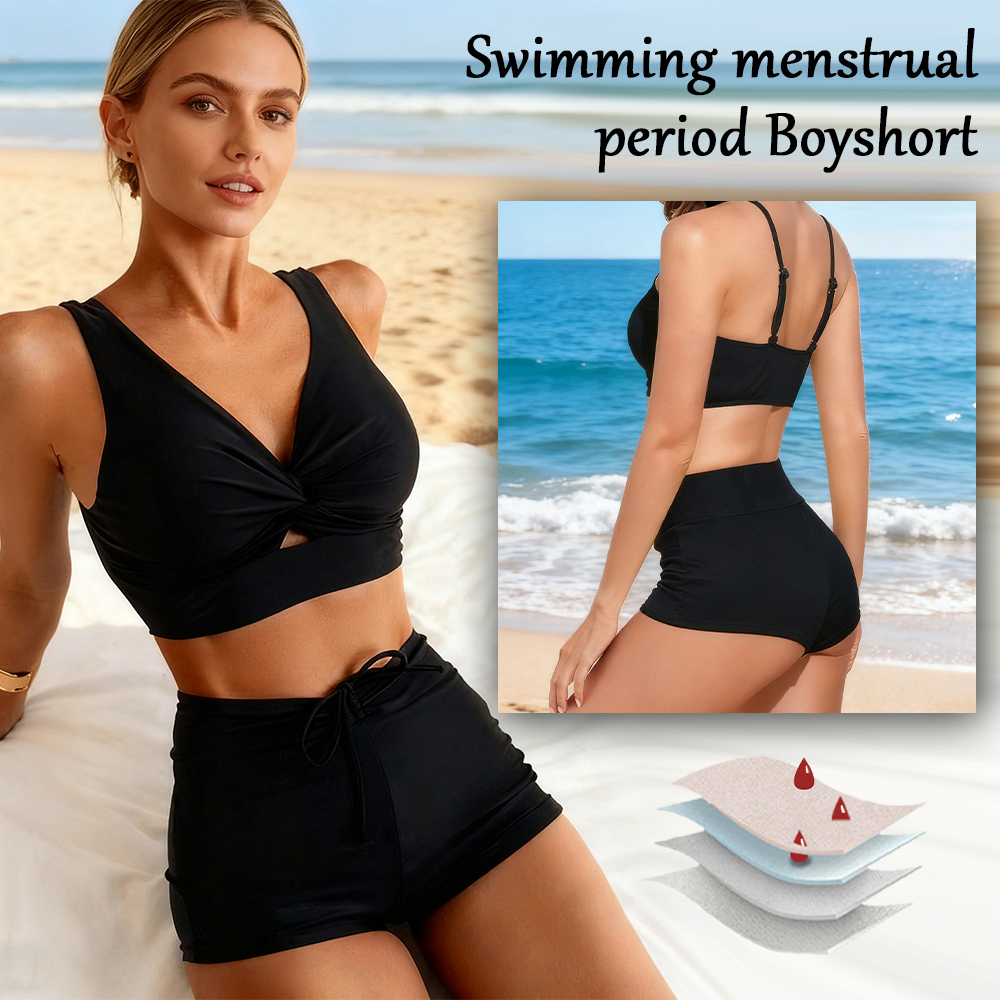 Maillot de bain menstruel deux pièces short taille haute – 9068