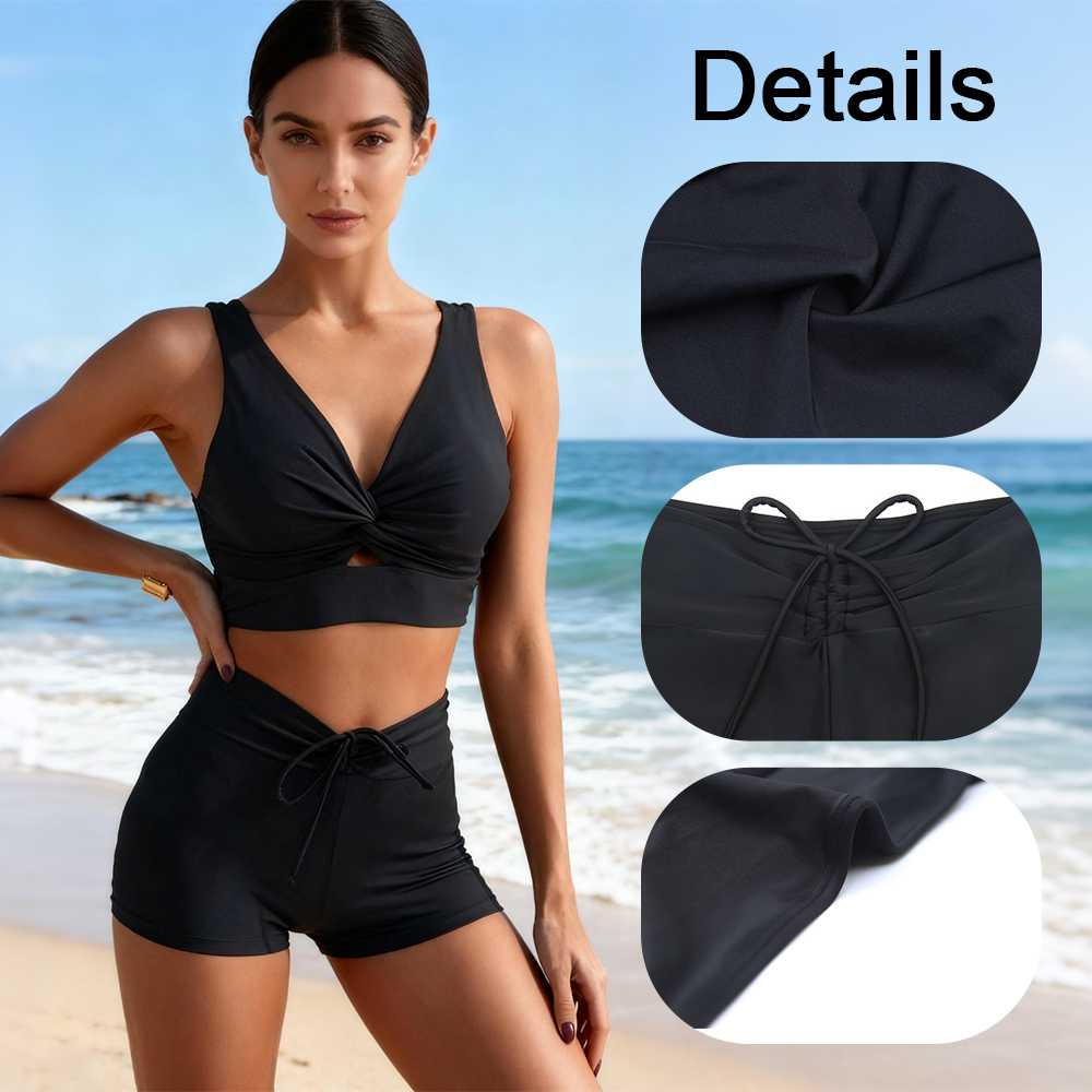 Modèle 9068&nbsp;: Maillot de bain menstruel deux pièces — Ensemble short taille haute avec fente en V