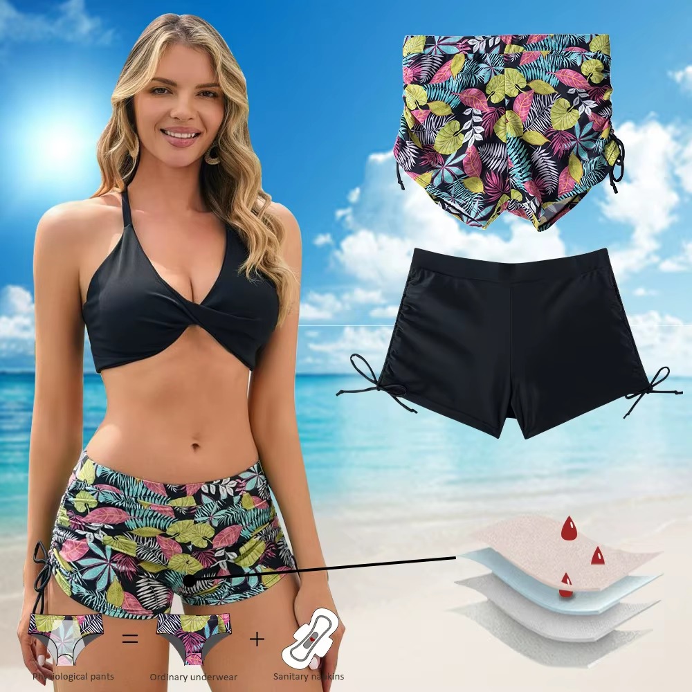 Modèle 8014&nbsp;: Bas de maillot de bain menstruel taille haute Boyshort — Couverture modeste