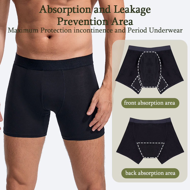 Modèle 1965&nbsp;:&nbsp;Boxer pour incontinence en bambou pour hommes&nbsp;–&nbsp;7 couches, coussinet amovible