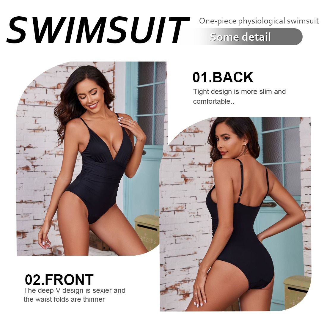 Maillot de bain menstruel une pièce col V profond – Modèle 9855