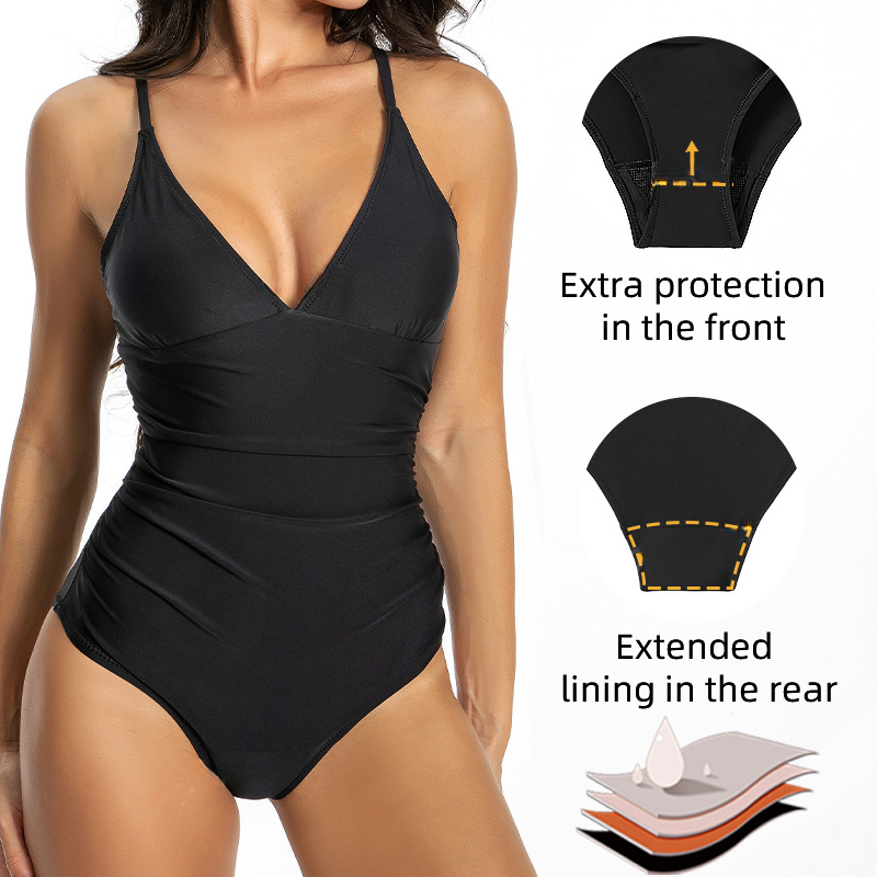 Modèle Y855 : Maillot de bain une pièce d'époque triangle à bretelles — V profond, dos string