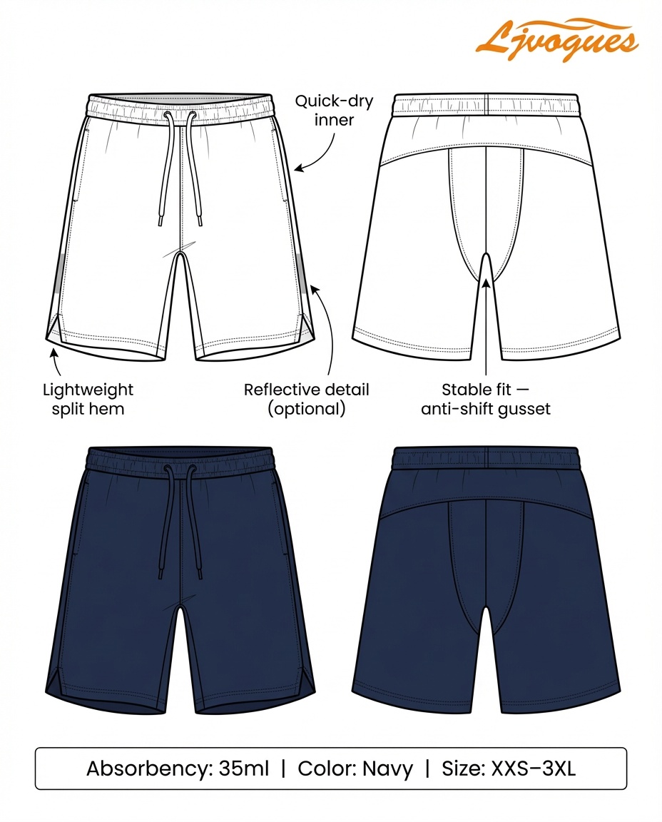 Short de randonnée menstruel SP003 avec protection intégrée