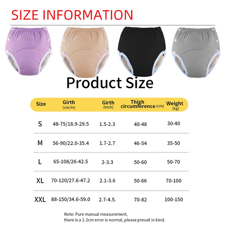 Couche lavable adulte à pressions PUL 5 couches S–XXL