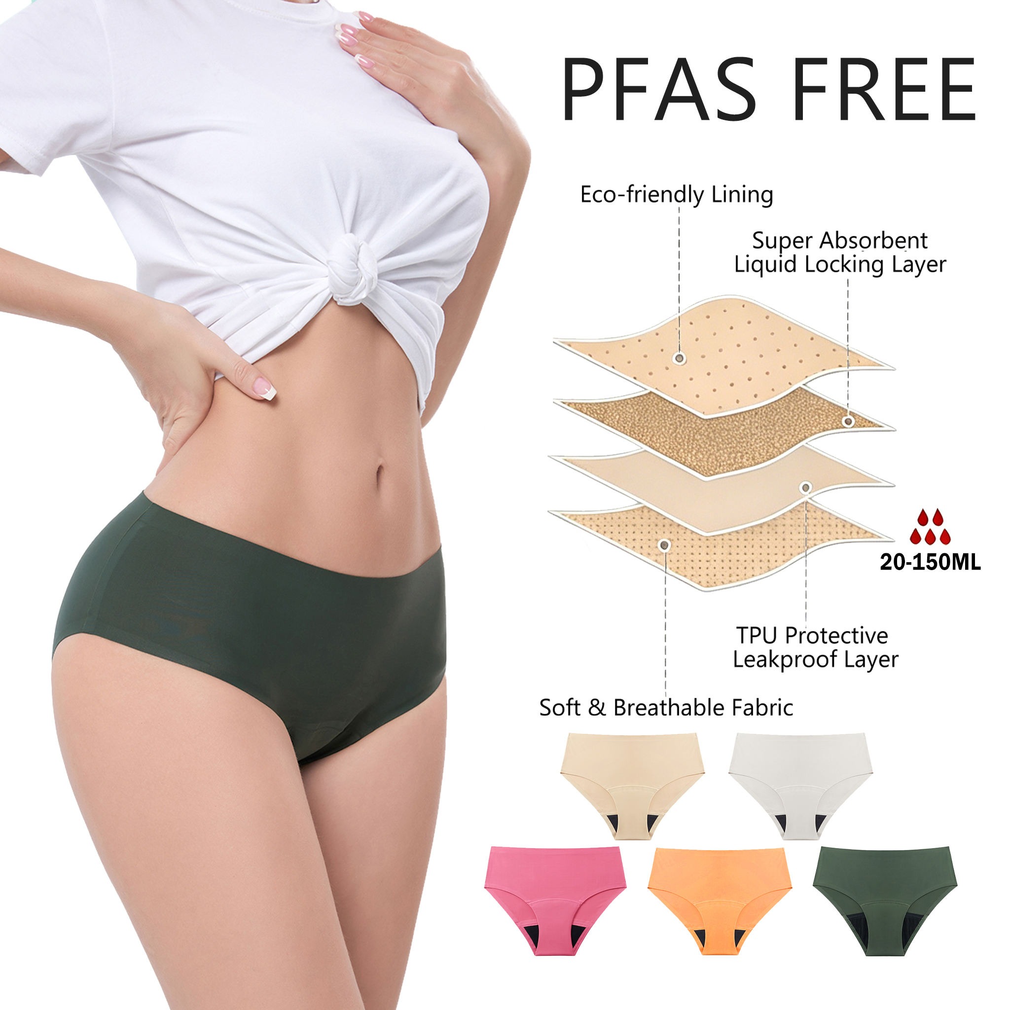 Modèle SH-82 Slip anti-fuite à coupe haute et à forte absorption (collé sans couture)