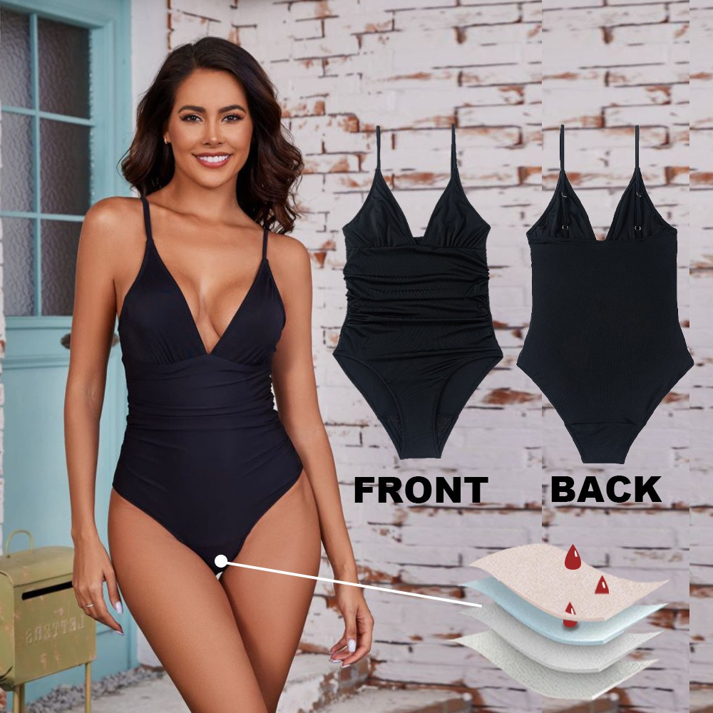 Maillot de bain menstruel une pièce col V profond – Modèle 9855