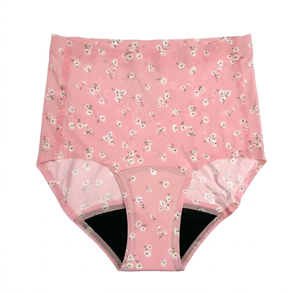 Culotte menstruelle taille haute à fleurs roses – Style 2008A