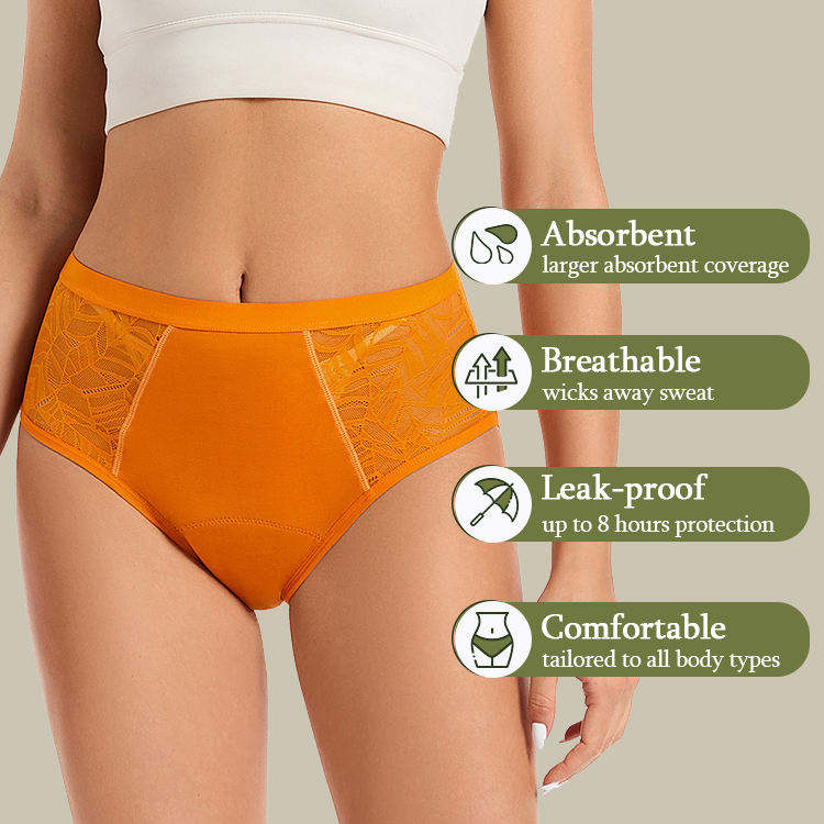 Culotte menstruelle taille haute en bambou et dentelle – 8 h OEM